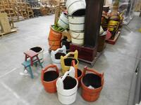 (LOT) PALLETS OF ASST'D DECOR ACCESSORIES, BUCKETS, CHAIRS, WOOD WINDOWS, WOOD BOXES, EXT.