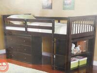 (26) ESPRESSO MID-SLEEPERS WITH STORAGE HEADBOARD FOOTBOARD AND SLATS (COST $5928) (LB0505)