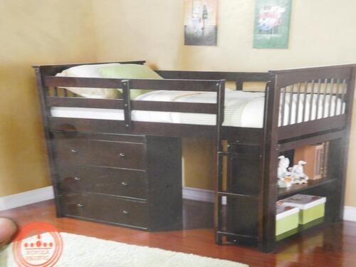 (26) ESPRESSO MID-SLEEPERS WITH STORAGE HEADBOARD FOOTBOARD AND SLATS (COST $5928) (LB0505)