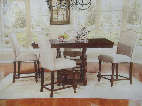 (24) SQUARE COUNTER TABLES, (20) UPHOLSTERED COUNTER CHAIR WITH NAIL HEAD, (6) BAR STOOLS (COST $4044) (8836-211, 8836-212, 7154-212)