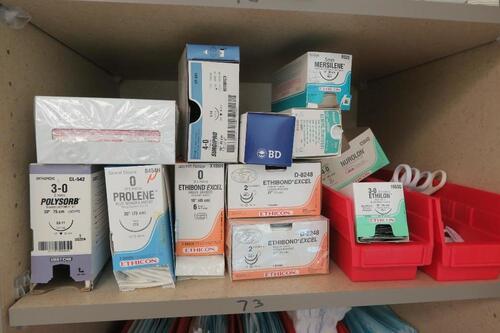 CONTENTS OF SHELF, MISC SURGICAL SUTURES, HAMILTON, 3RD FLOOR, RM216
