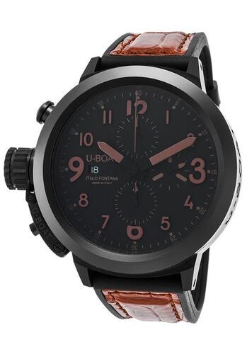 U-Boat Men's Flightdeck Auto Chrono Brown Alligator & Black Rubber Black Dial - UBOAT-7094 - New, With Box, Manual Included