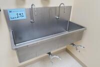 STAINLESS STEEL HAND WASH SINK WITH KNEE CONTROL VALVE, 2 SOAP DISPENSERS, PAPER TOWEL DISPENSER, HAMILTON, 3RD FLOOR, RM216
