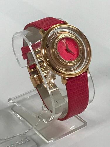 VERSACE VENIS PINK DIAL WOMEN'S LEATHER WATCH - Store Display, With Box, No Papers