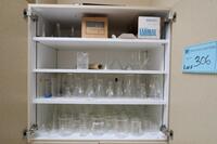 CONTENTS OF CABINET, MISC GLASSWARE, FUNNELS, BEAKERS, STOPPERS, HAMILTON, 3RD FLOOR, RM207