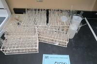 LOT, ITEMS ON COUNTER, FROM RIGHT OF STOVE TO TAPE LINE, MISC TEST TUBES AND RACKS, HAMILTON, 3RD FLOOR, RM206B