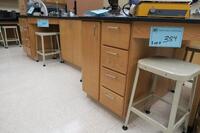 LOT, STUDENT LAB TABLE WITH 9 STOOLS, SINKS, HOT AND COLD WATER, GAS, AIR, VACUUM, ELECTRIC, INCLUDES ALL CONTENTS OF DRAWERS (LOTTED ITEMS ON TOP ARE NOT INCLUDED), HAMILTON, 3RD FLOOR, RM206