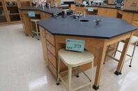 LOT, STUDENT LAB TABLE WITH 8 STOOLS, SINKS, HOT AND COLD WATER, GAS, AIR, VACUUM, ELECTRIC, INCLUDES ALL CONTENTS OF DRAWERS (LOTTED ITEMS ON TOP ARE NOT INCLUDED), HAMILTON, 3RD FLOOR, RM206