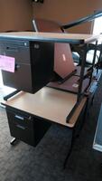 LOT, 6 SMALL DESKS, 3 WING EXTENSIONS, SPALDING, UPPER LEVEL FLOOR, RM MESS HALL