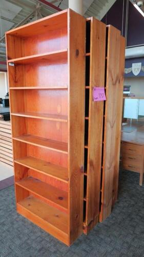 LOT, 4 TALL WOODEN BOOK SHELVES, SPALDING, UPPER LEVEL FLOOR, RM MESS HALL