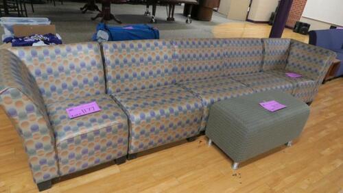 LOT, 5 SOFA PIECES ANS OTTOMAN, SPALDING, LOWER LEVEL FLOOR, RM STUDENT CENTER