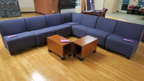 LOT, 7 SOFA PIECES AND 2 TABLES, SPALDING, LOWER LEVEL FLOOR, RM STUDENT CENTER