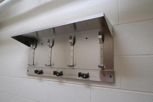 JANITOR CLOSET, STAINLESS STEEL SHELF WITH MOP HOLDERS., Aquinas Hall, 1ST FLOOR, RMJC1