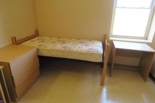 LOT, 2-BUNKABLE BEDS, 2-SMALL DESKS, 2-CHAIRS, 2-2 DOOR WARDROBES, DOMINIC DORM, 2ND FLOOR, RMNO#