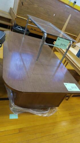 LOT, WOODEN DESK AND GLASS TOP TABLE, LOURDES, UPPER FLOOR, RM GYM