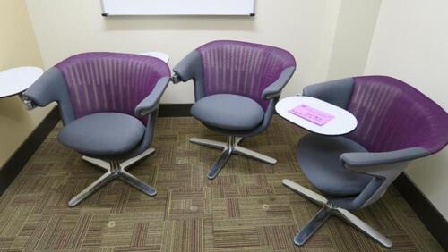 LOT, 3 PURPLE AND GREY STUDY CHAIRS, HUNDLEY, 2ND FLOOR, RM 223