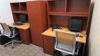 LOT, CONTENTS OF ROOM, 2-DESKS WITH BRIDGES, 1-TALL CABINET, 2-COMPUTER SYSTEMS WITH MONITOR KB MOUSE, 1 DELL, 1HP, HUNDLEY, 1ST FLOOR, RM 111