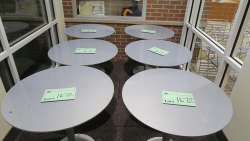 LOT, 6 STEEL OUTDOOR ROUND CAFÃ‰ TABLES, HUNDLEY, 1ST FLOOR, RM ENTRY WAY