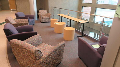 LOT, 6-ARM CHAIRS, 6-STACK CHAIRS, 3-SMALL ROUND END TABLES, 1-WORK TABLE, HAMILTON, 3RD FLOOR, RM FOYER