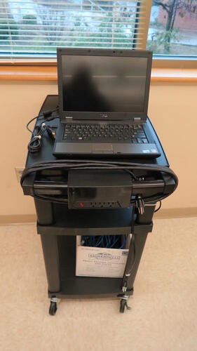 LOT, DELL LATITUDE ES410 LAPTOP, A/V CART, BOX OF MISC CABLES, HAMILTON, 2ND FLOOR, RM 117