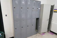 LOCKERS, 10 HALF SIZE DOORS WITH MASTER COMBO LOCKS, NO COMBOS OR KEYS. , LOURDES HALL, LL FLOOR, RM GIRLS LOCKER ROOM