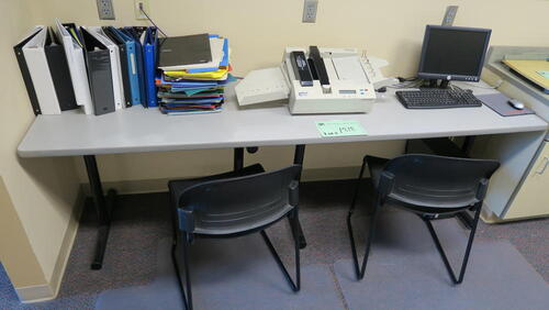 LOT, SCANTRON SCANMARK ES2010, DELL OPTIPLEX COMPUTER SYSTEM WITH MONITOR KB MOUSE, QUARTET PAPER SHEAR, SMALL X-RAY LIGHT BOX, FAX MACHINE, VINTAGE TYPEWRITER, LARGE PAPER PUNCH, MISC OFFICE SUPPLIES, 2-HON STACK CHAIRS WITH CHAIR PAD, 1-STUDENT WORK TAB