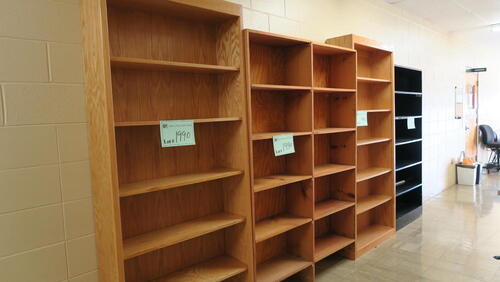 LOT, 7- WOODEN BOOK CASES & 1 SMALL WOODEN LATERAL CABINET, LOURDES, ML FLOOR, RM MAIN HALL