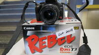 CONON REBEL XT DSLR, DIFFERENT CANON BOX WITH MISC ITEMS, LOURDES, ML FLOOR, RM DENNIS