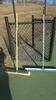 LOT, 3 TENNIS NETS AND POLES, ALL BALLBINS AND RAQUET HOLDERS, ROLLER MOPS, BROOMS, 1 PICNIC TABLE, LOWER TENNIS COURT, FLOOR, RM - 7