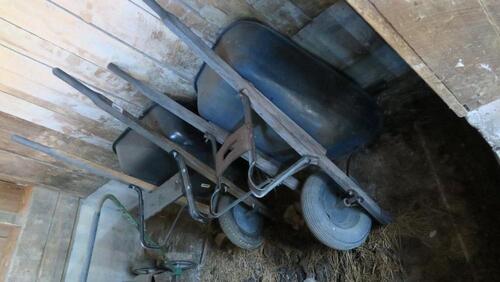 LOT, 2 WHEELBARROWS, LAWN MOWER, VACUUM, BLOWER, AS SHOWN, BARN, LOWER LEVEL FLOOR, RM