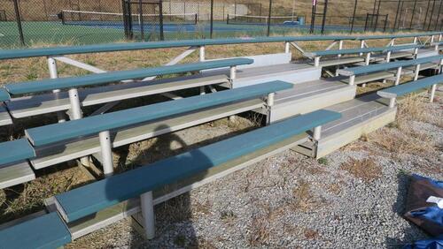 BLEACHER UNIT, ALUM-A-STANDS, 22' LONG, GREEN SEATS, TRACK, FLOOR, RM