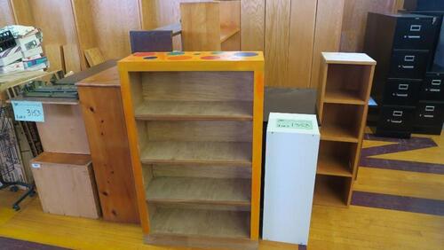 LOT, 12 MISC WOODEN BOOK SHELVES, LOURDES, UPPER FLOOR, RM GYM