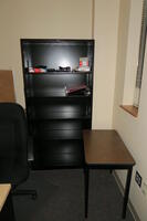 LOT, 1-L SHAPED STEEL DESK WITH BRIDGE, 1-DESK CHAIR, 1-ARM CHAIR, 1-CORK BOARD, 1-HON STEEL BOOK CASE, 1-PRINTER STAND, 1-HON 2 DRAWER LATERAL FILE CABINET, 1-SMALL 3 DRAWER VERTICAL FILE CABINET, 1-BROTHER HL-1440 LASER PRINTER, 1-DELL OPTIPLEX COMPUTER