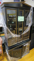 BLACK WITH GOLD TRIM CURIO CABINET WITH BASE, LOURDES, UPPER FLOOR, RM GYM