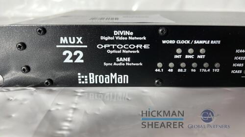 Broaman Mux 22, network system, divine digi-video, Optocore optical and sync networks.