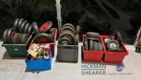 Assorted sack barrow, trolley wheels, inner tubes, tyres, boxed/loose castors- as pictured - 6 boxes