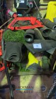 Lot assorted ductile clamps, artificial grass, rubber mats, (2) kerb buddy ramps