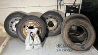 Gerling wheel and tyre spares - 3 x wheel rims with tyres & 2 used tyres, 2x snow chains.