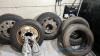 Gerling wheel and tyre spares - 3 x wheel rims with tyres & 2 used tyres, 2x snow chains. - 13