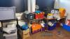 Lot assorted rubber boots, fire extinguishers, sleeping bags, hard hats, vest, PVC electrical tape, tickitape, paper - 2