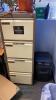 Office furniture: (4) desk with wood top, metal 4 drawer file cabinet, metal 2 drawer file cabinet, stand with 3 monitors, and 2 acre monitors, (Furniture only and monitors only) - 4