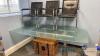 Office furniture: wood/glass desk, conference table with glass top and metal legs, wood credenza, cabinet with rolling door, (2) office chairs, (3) side chairs. And Harrods basket, (delay pickup) - 2
