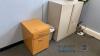 Office furniture: desk with wood top, (4) office chairs, small metal storage cabinet and (2) monitors - 3