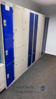 Lockers (16) Bisley 2-person lockers, and (5) 3-person lockers, No Keys, (hanger 5 Main entry )