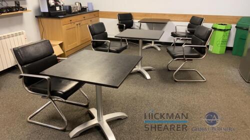 Lunch room: (3) Granite square tables, (5) chairs, Bosch refrigerator, (2) microwave, caterlite toaster, George Foreman grill and LG TV