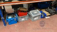 (Qty 7) Containers to include power cables, switch gear modems, video distributors and amplifiers as photographed