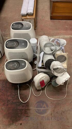 3x ELITE EH141B Dehumidifiers; 2x Floor Standing Electric Heaters and Quantity of Ducting