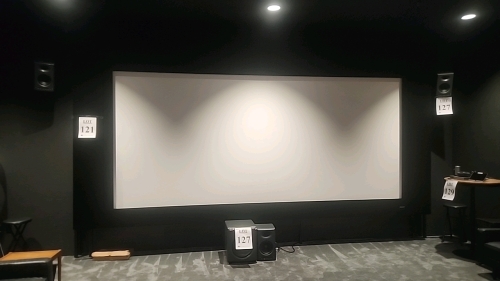 183.5"x72" STEWART FILM SCREEN SYSTEM WITH ADJUSTABLE ASPECT RATIO AND EXTERIOR FRAME. INCLUDES SCREEN ADJUSTMENT SWITCHES