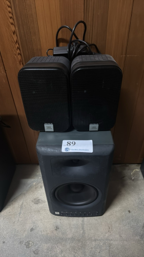 LOT OF THREE (3) SPEAKERS INCL (1) JBL LSR4326P WOOFER AND (2) JBL CONTROL 2P's