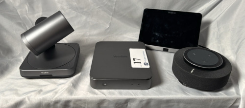 YEALINK MSPEECH AI MEETING SPEAKER PHONE, UVC84 CONFERENCE CAMERA, MTOUCH2 PANEL, AND MCORE MINIPC
